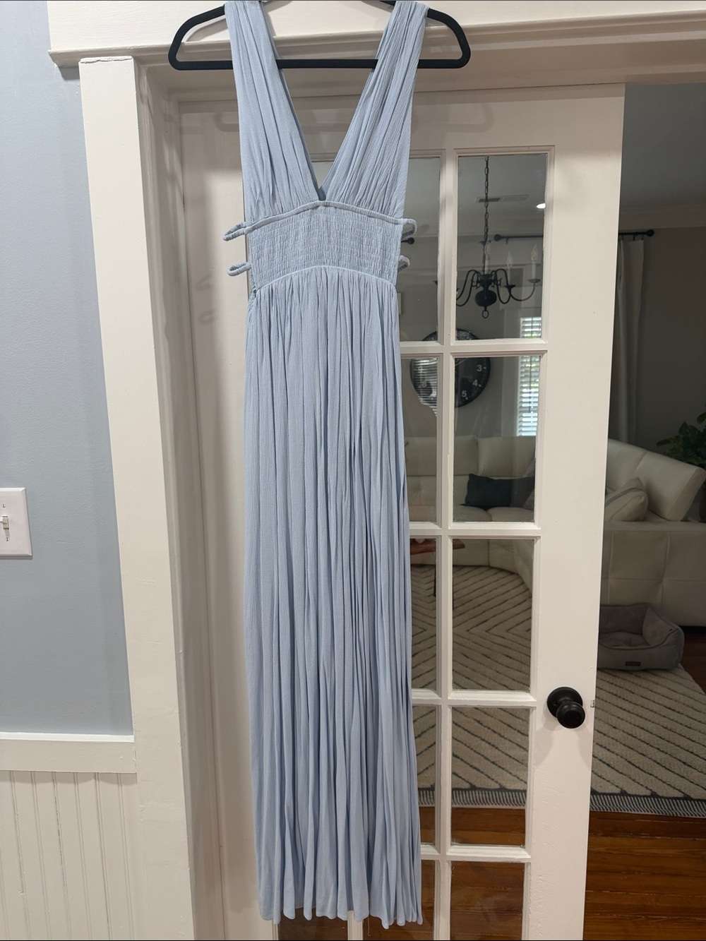 Forever 21 Pale Blue Maxi Pleated flowy deep V-Neck Dress